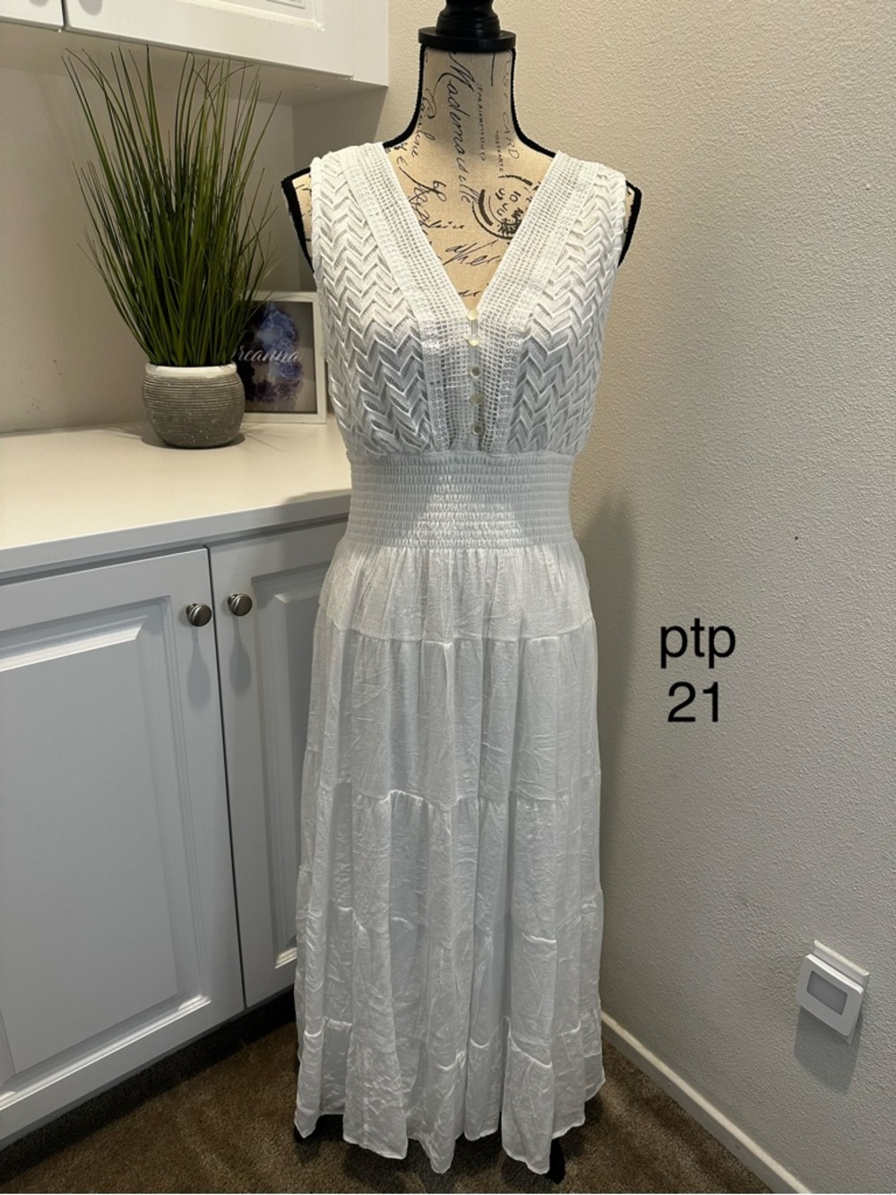 Sleeveless White Maxi Dress with Smocked Waist